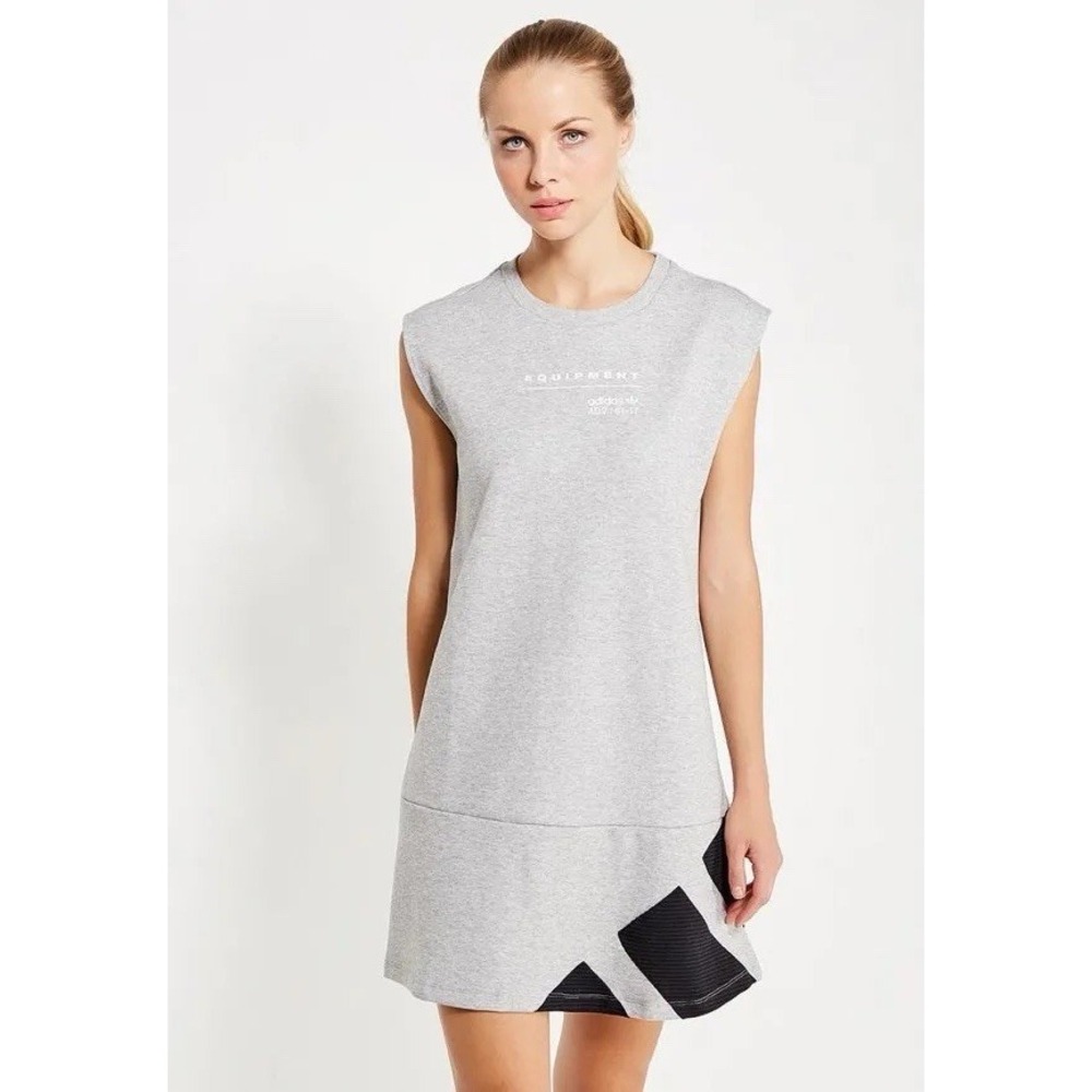 Adidas Womens Small EQT Equipment Mini Cotton Dress Gray Black Athleisure